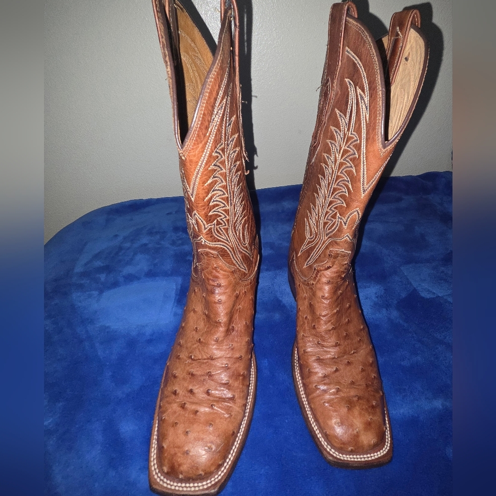 Lucchese Tan Ostrich Leather Western Boots - Picture 10 of 15
